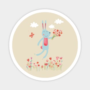 Be Hoppy Rabbit with Flowers Magnet